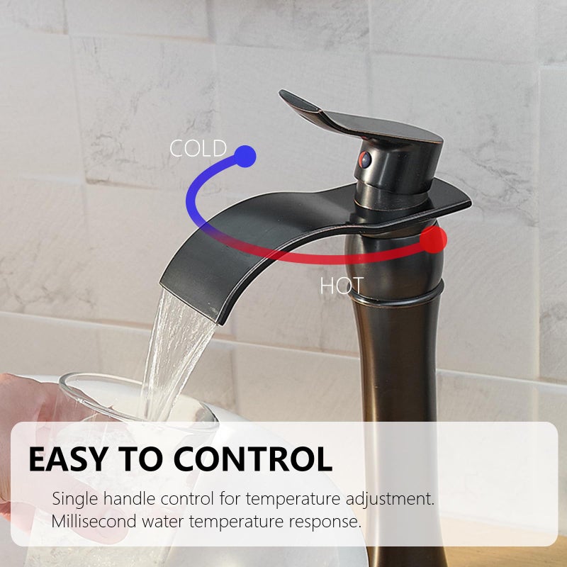 BATHLAVISH Vessel Sink Faucet Oil Rubbed Bronze Waterfall Tall Bathroom Faucet Antique Oiled with Pop Up Drain Assembly Combo Single Handle 1 Hole Bathroom Faucets Vanity Lavatory - Image 5